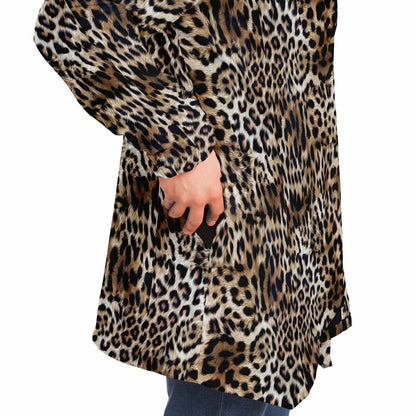 Leopard Print Cuddle Cloak | Unisex Minky Sherpa Hooded Coat | Women and Mens Festival Coat | Mountain Fashion