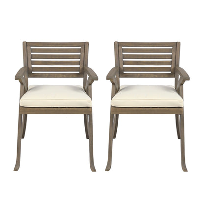 Helen Outdoor Acacia Wood Dining Chair Set of 2 - Gray / Creme
