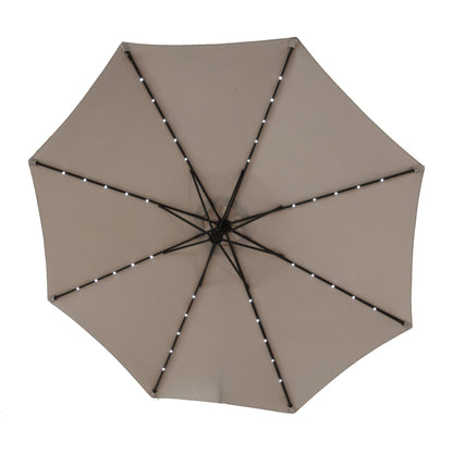 10ft Solar LED Offset Hanging Market Patio Umbrella (Khaki)