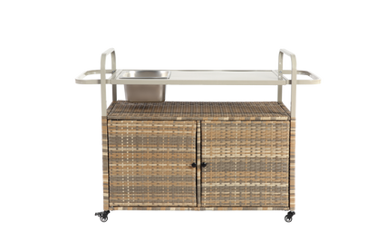 Outdoor Bar Table with Wicker Cabinet and Steel Top