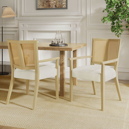 Mid Century Modern Arm Dining Chairs With Rattan Backrest