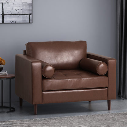 Sophisticated Club Chair with Dark Brown Faux Leather and Birch Wood