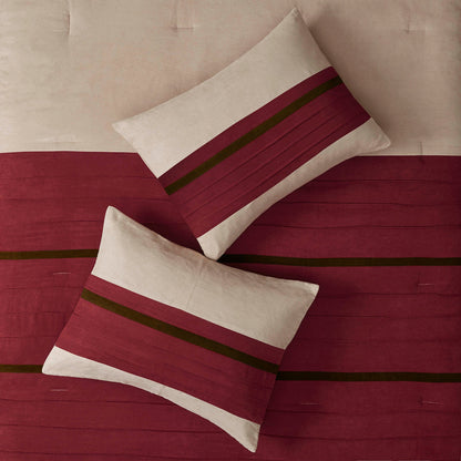 7 PC Pieced Faux Suede Comforter Set Red King