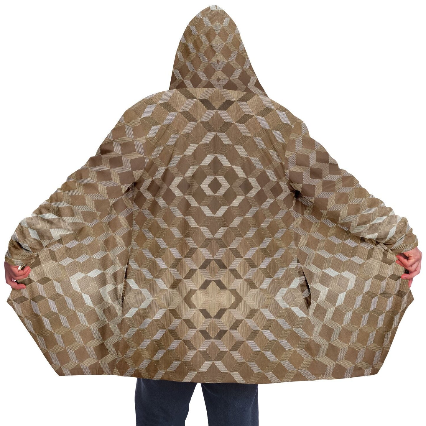 Gold Cube Cuddle Cloak | Unisex Minky Sherpa Lined Hooded Coat | Women and Mens Festival Coat | Mountain Fashion