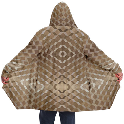 Gold Cube Cuddle Cloak | Unisex Minky Sherpa Lined Hooded Coat | Women and Mens Festival Coat | Mountain Fashion