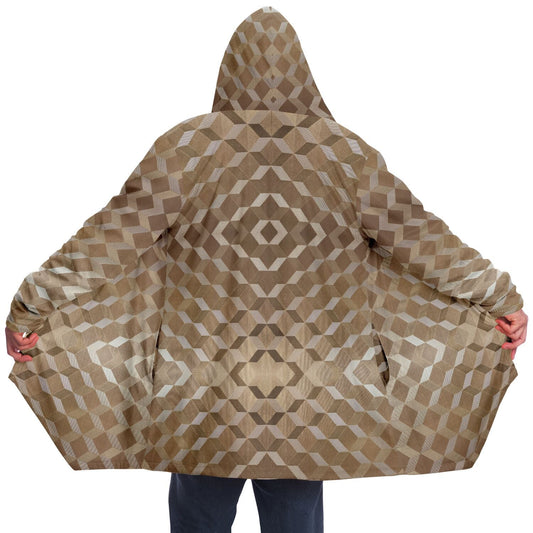 Gold Cube Cuddle Cloak | Unisex Minky Sherpa Lined Hooded Coat | Women and Mens Festival Coat | Mountain Fashion
