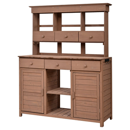 Topmax 65.7'' Tall Garden Potting Bench Table with Hutch