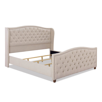 Marcella Upholstered Shelter Headboard Bed Set, King, Sky Neutral Beige Polyester