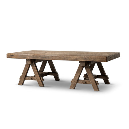 Hawthorne 48' Solid Reclaimed Elm Rectangular Trestle Coffee Table, Heritage Medium-Dark Brown