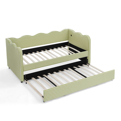 Cozy Gingham Daybed with Trundle Twin Size Sofa Bed