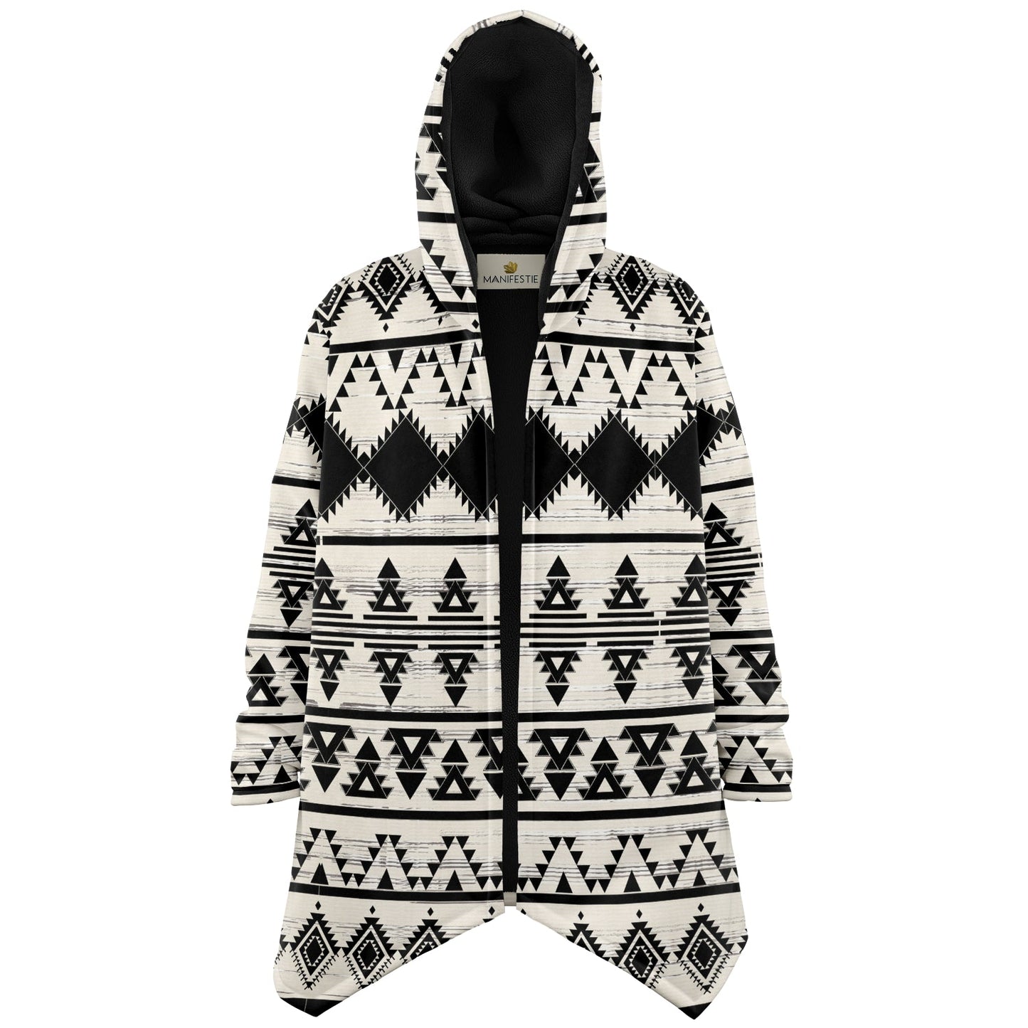 Hawk Eye Tribal Cuddle Cloak | Unisex Minky Sherpa Lined Hooded Coat | Women and Mens Festival Coat | Mountain Fashion