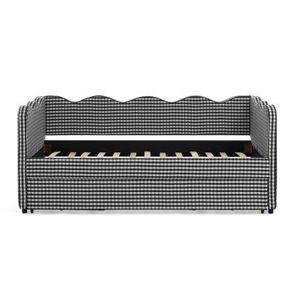 Cozy Gingham Daybed with Trundle Twin Size Sofa Bed