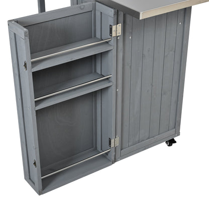 Outdoor Kitchen Island Fir Wood Prep Station with Stainless Steel Top