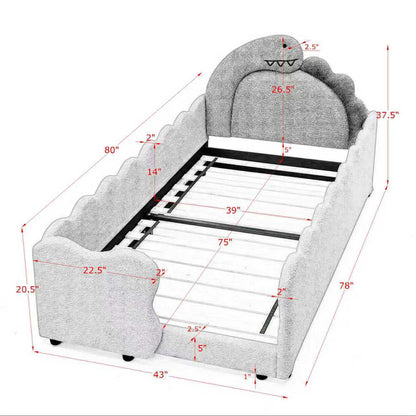 Twin Size Dinosaur-Shaped Kids Bed with Safety Guardrails
