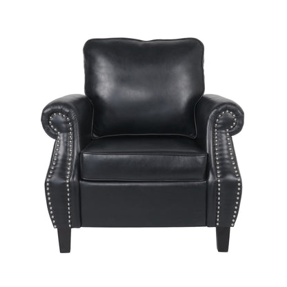 Contemporary Black PU Club Chair with Nailhead Trim and Rolled Armrests
