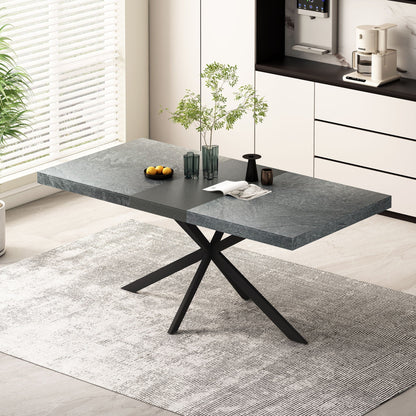 Rectangular Stretch Dining Table With 4 Chairs - Black / Gray