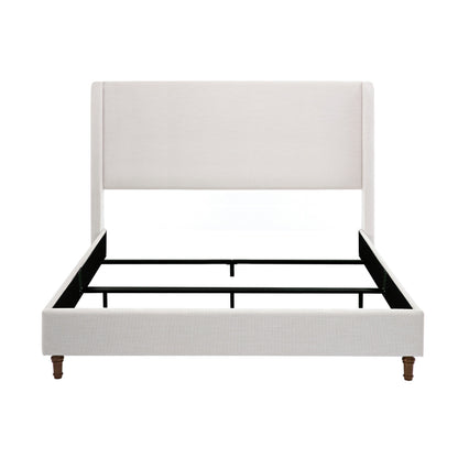 Hayden King Size Upholstered Wingback Bed with Textured Ivory Canvas and Tall 54' Headboard