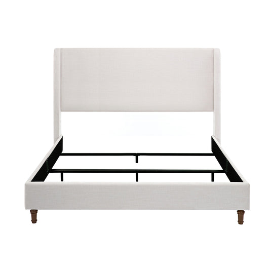 Hayden King Size Upholstered Wingback Bed with Textured Ivory Canvas and Tall 54' Headboard