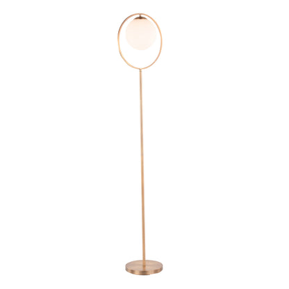 Moon Contemporary Floor Lamp in Gold Metal and Frosted Glass
