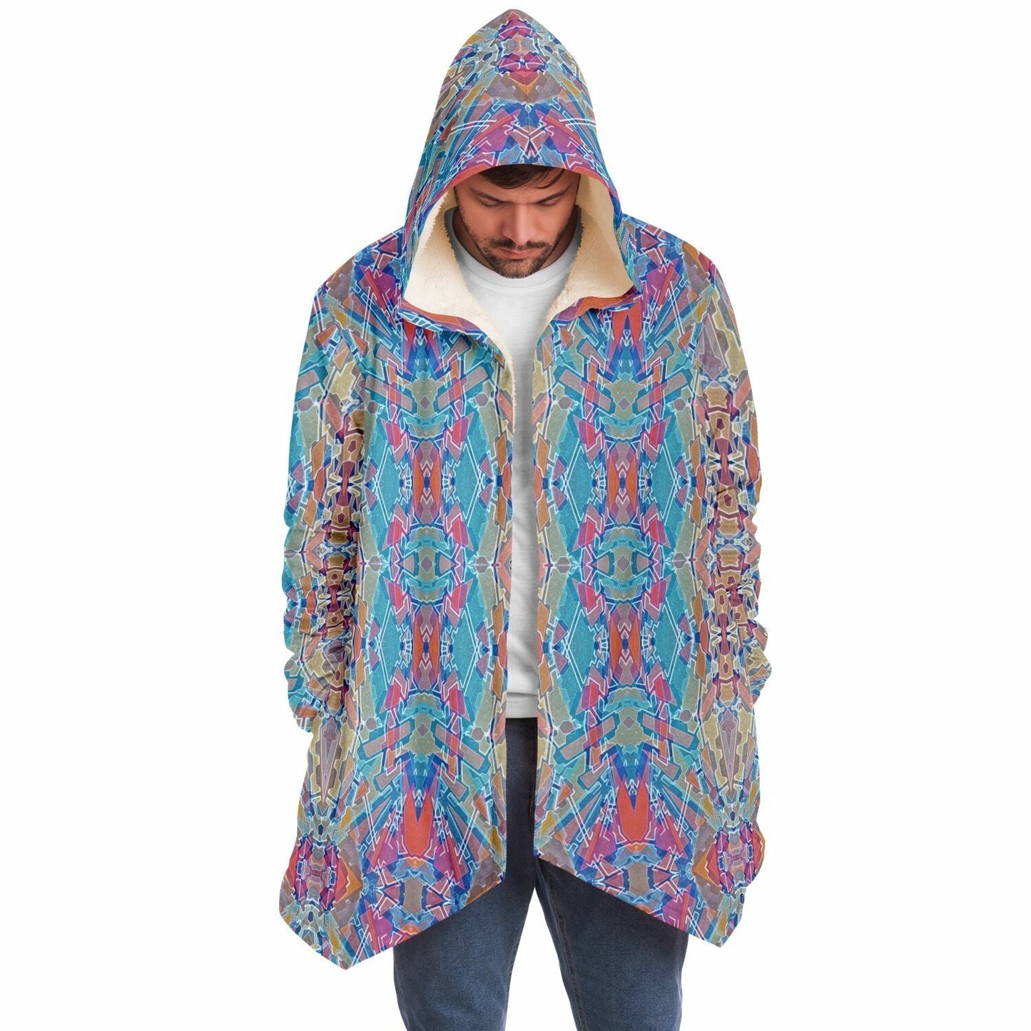 Electric Totem Cuddle Cloak | Unisex Minky Sherpa Lined Hooded Coat | Women and Mens Festival Coat | Mountain Fashion