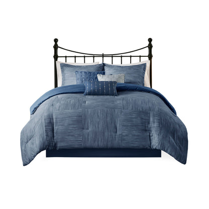 7 Piece Printed Seersucker Comforter Set Navy King