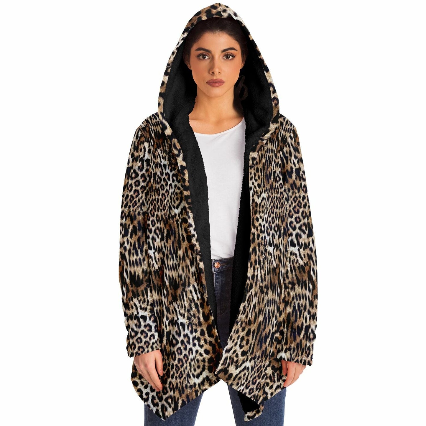 Leopard Print Cuddle Cloak | Unisex Minky Sherpa Hooded Coat | Women and Mens Festival Coat | Mountain Fashion