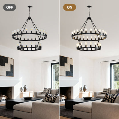 47.24 Inch Matte Black Wagon Wheel Chandelier with 36 Lights