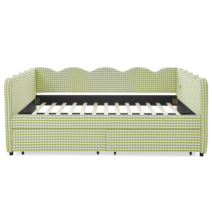 Queen Size Cozy Gingham Daybed with Two Storage Drawers and USB Port