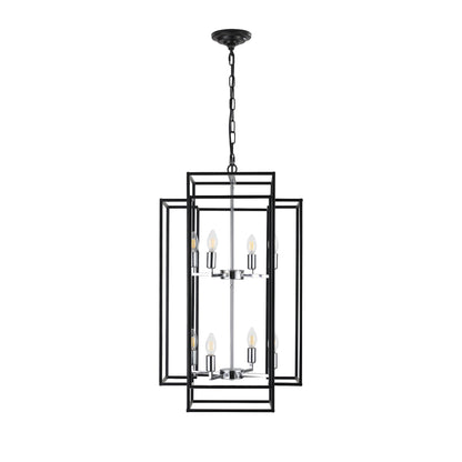18' Modern 8-Light Black & Chrome Geometric Pendant Chandelier