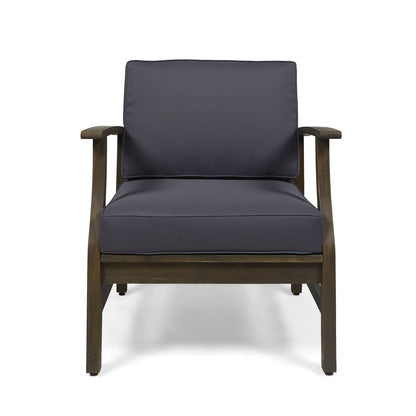 Enchanting Outdoor Club Chair With Slat Panel Design And Water Resistant Cushion - Dark Gray
