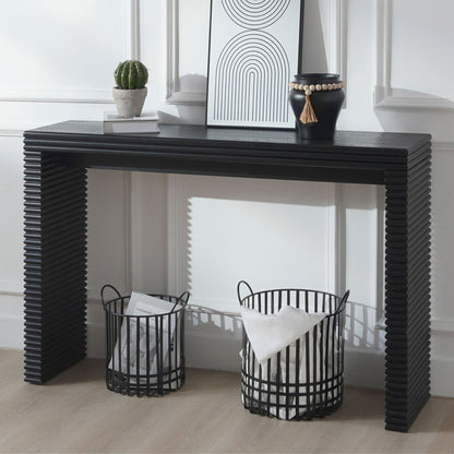 47" Modern Black Wood Console Table with Ribbed Legs