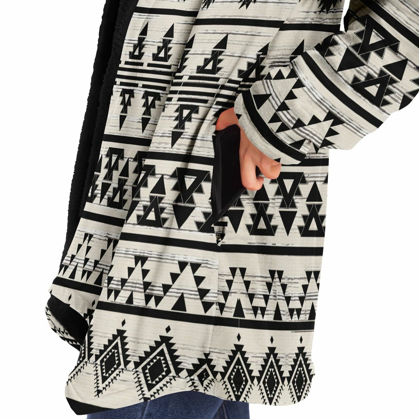 Hawk Eye Tribal Cuddle Cloak | Unisex Minky Sherpa Lined Hooded Coat | Women and Mens Festival Coat | Mountain Fashion