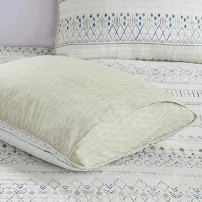 3 Piece Seersucker Quilt Set Taupe Blue King Cal King
