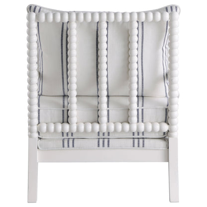 White and Navy Upholstered Stripe Accent Chair with Linen-Like Fabric