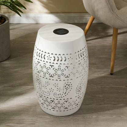 Solar Side Table with Built-in Solar Battery (White)