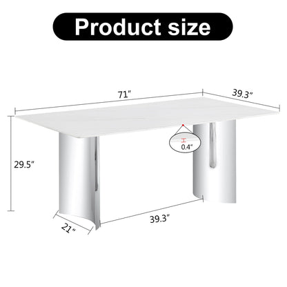 Modern Minimalist Dining Table with Imitation Marble Glass Top and Metal Legs