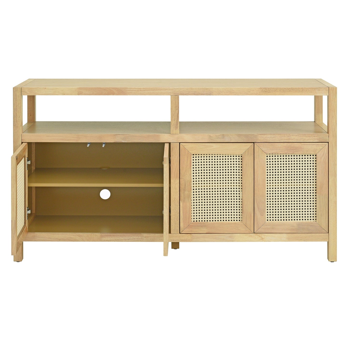 Bohemian Style Rattan Buffet Storage Cabinet with Solid Wood Frame