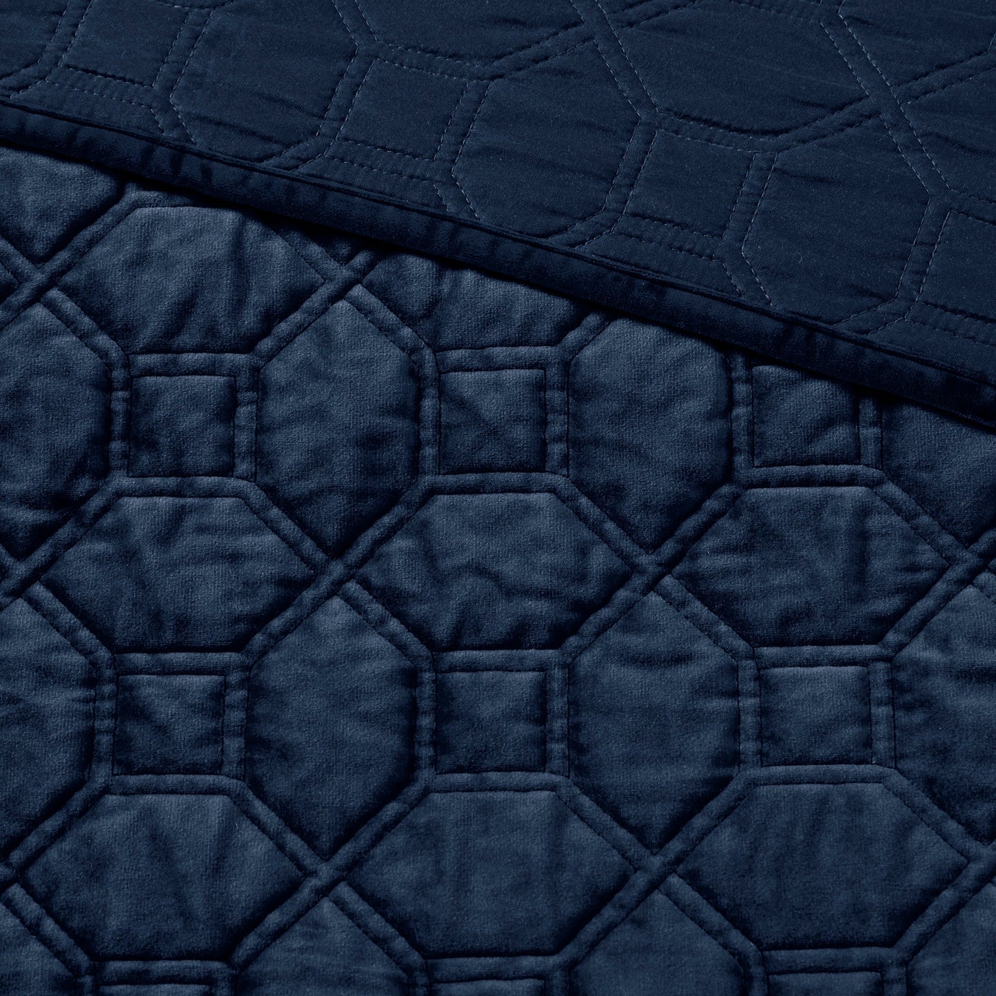 3 Piece Velvet Quilt Set Navy King/Cal King