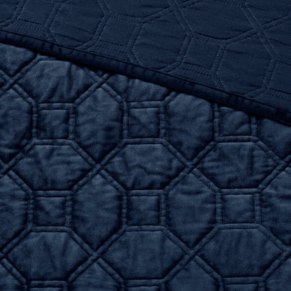 3 Piece Velvet Quilt Set Navy King/Cal King