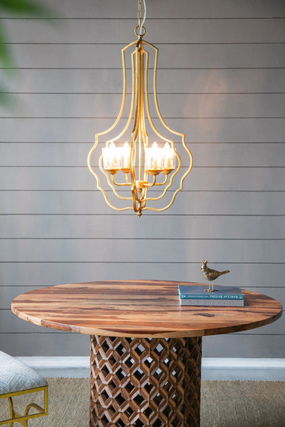 4 Light Metal Chandelier with Adjustable Chain - Gold
