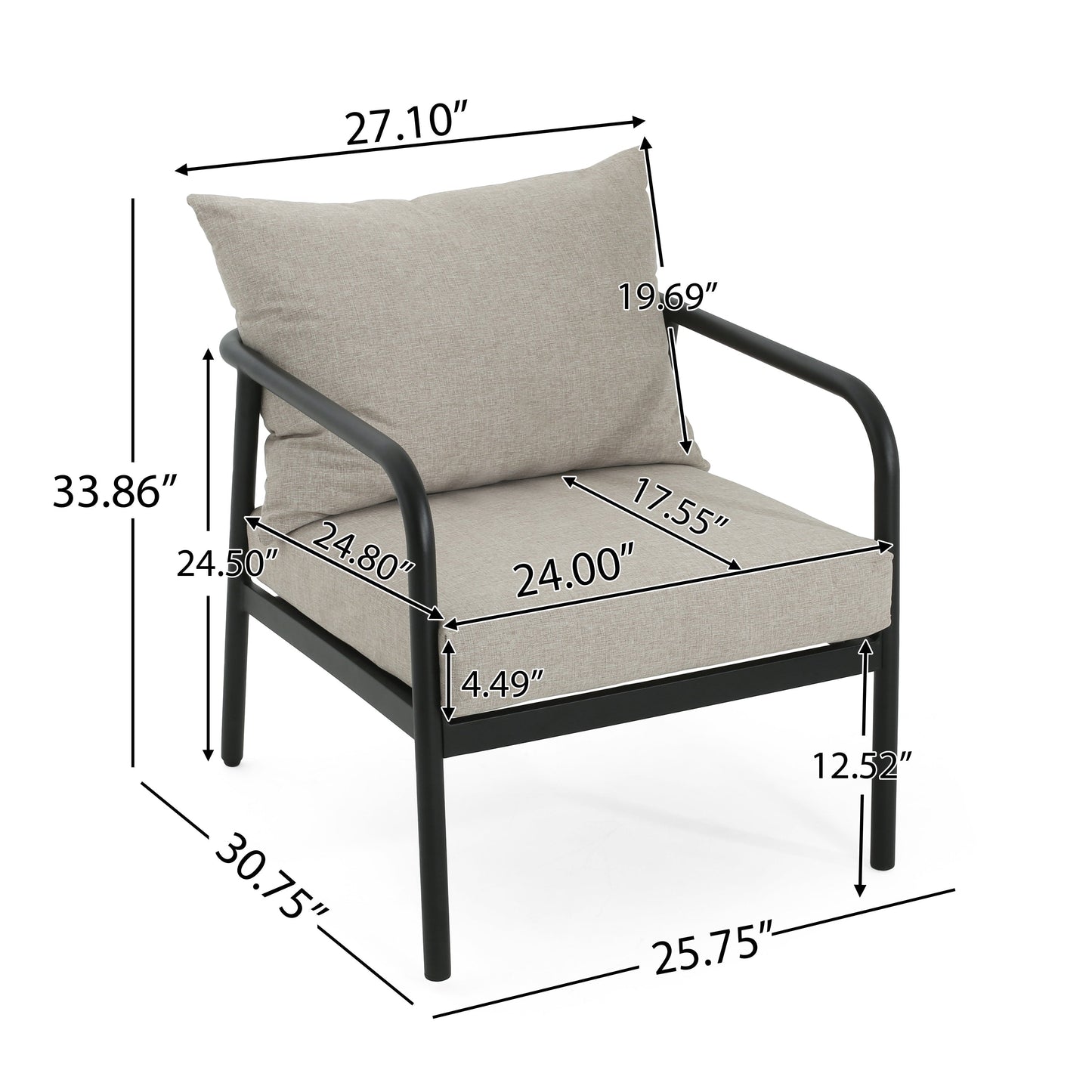 Leora Modern Minimalist Round Tube Sofa Chair with Cushions