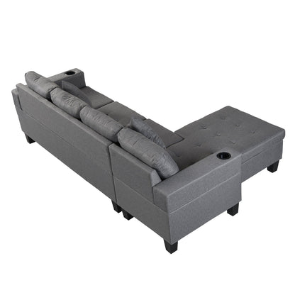 Modern Sectional Sofa Set with L Shape Chaise Lounge and Cup Holders