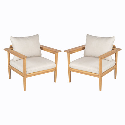 Terassi Outdoor Lounge Chair Set of 2 with Cushions - Beige / Light Teak