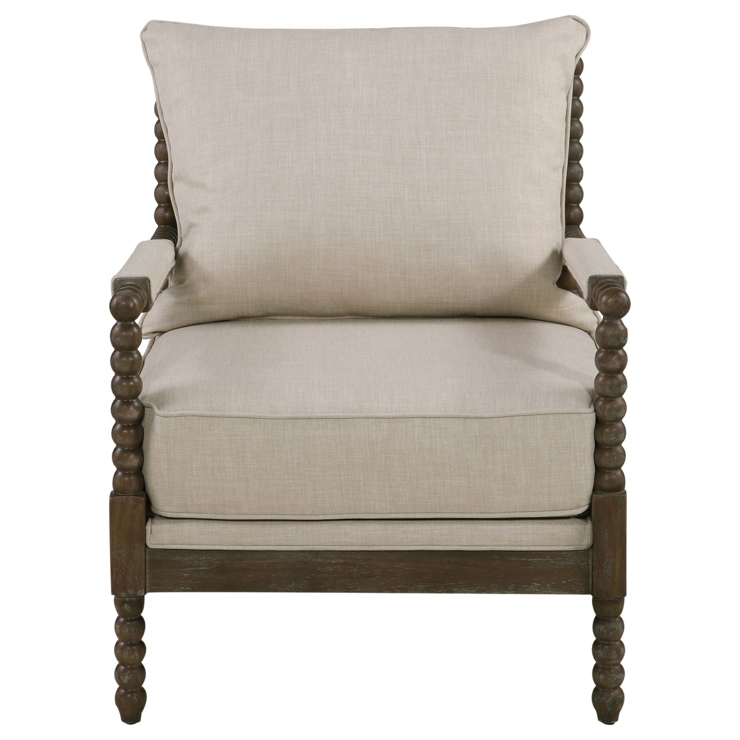 Beige and Natural Removable Back Accent Chair with Faux Linen Fabric and Wood Frame