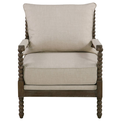 Beige and Natural Removable Back Accent Chair with Faux Linen Fabric and Wood Frame