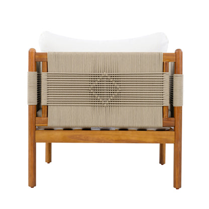Outdoor Acacia Wood Club Chair with Diamond Rope Weave & Cushions, Teak Finish