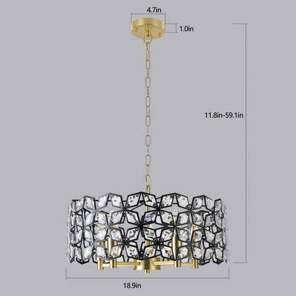 19' Geometric Crystal and BlackGold Round Pendant Chandelier