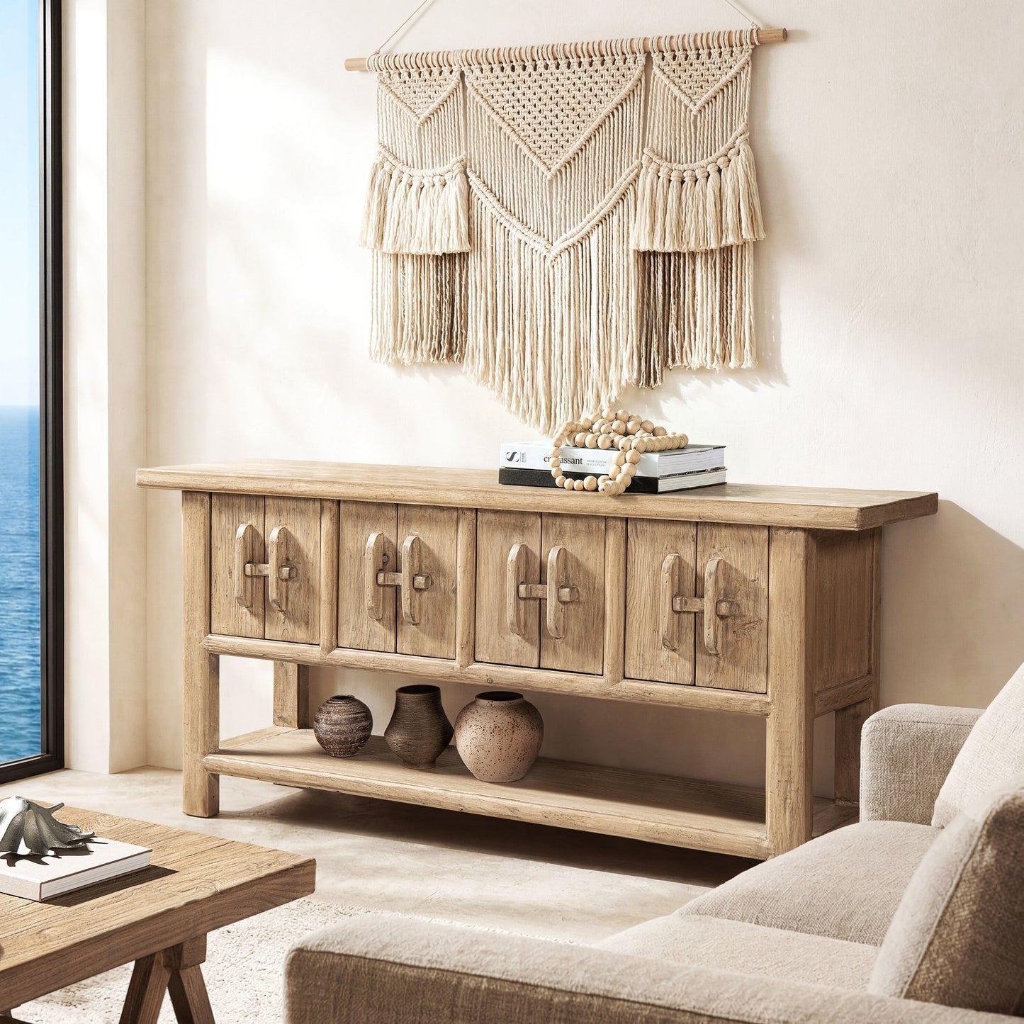 Rowan 60' Solid Reclaimed Pine Sideboard with Lower Shelf Heritage Light Natural Brown