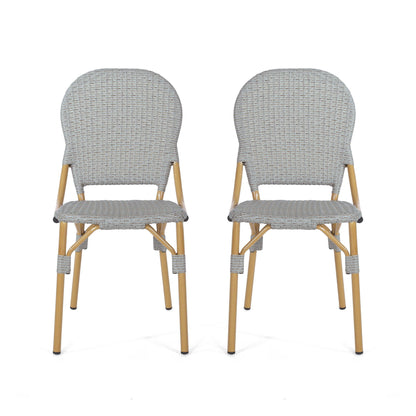 Outdoor Rattan And Aluminum Armless French Bistro Chairs (Set of 2) - Dark Gray