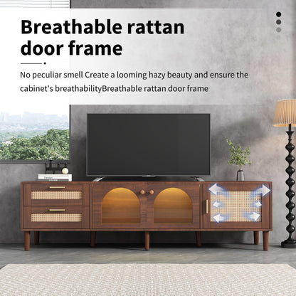 Rattan TV Stand with 3 Cabinets and 2 Drawers